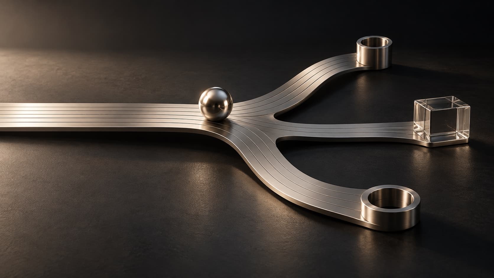 A metal sphere at the junction of three branching paths