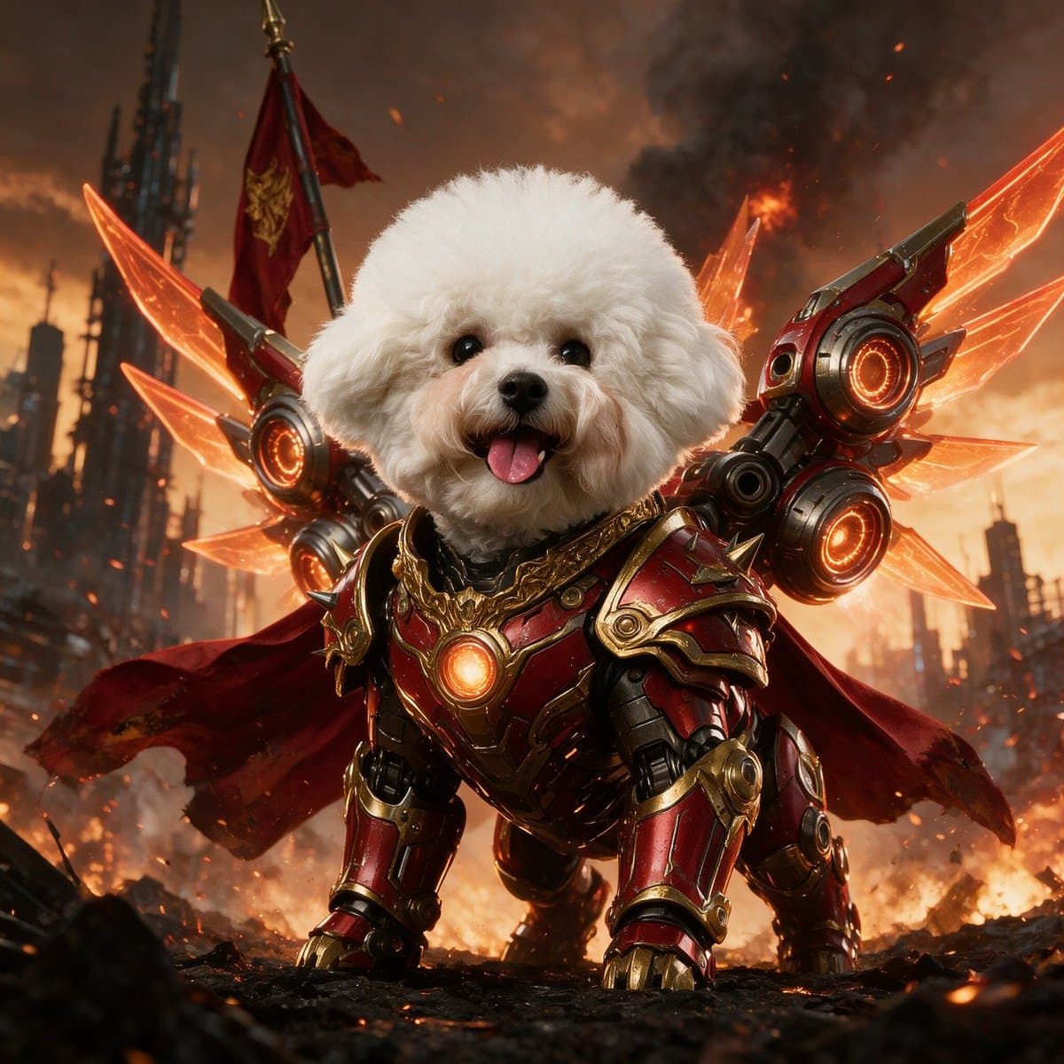 Seedream 5.0 Pro pet photo transformed into an armored mecha version