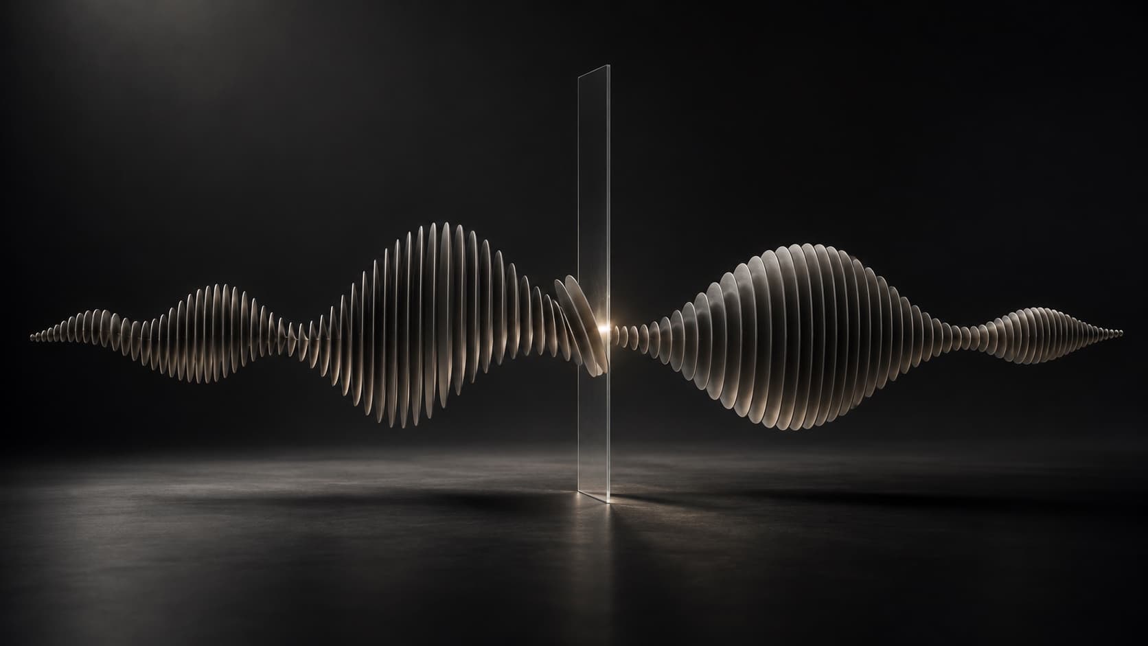 Titanium audio waveform intersected by an optical glass plane