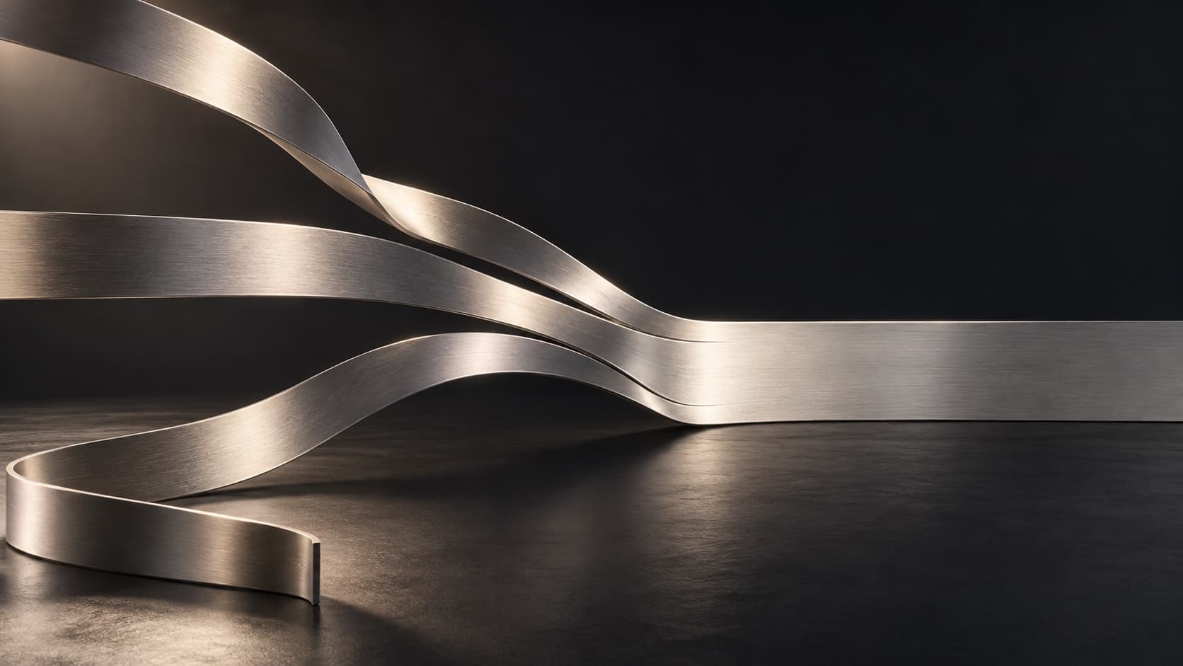 Three metal ribbons converging into one aligned sheet