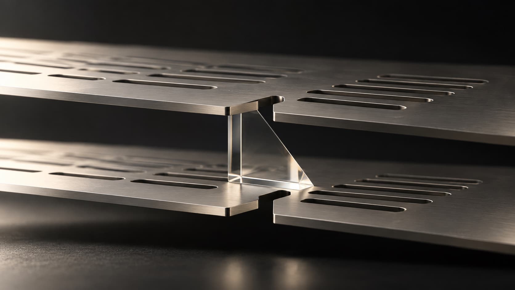 Slotted metal layers separated by a glass inspection prism