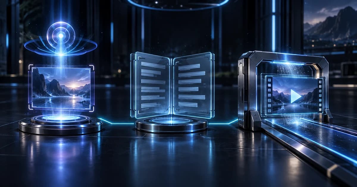 Kling 4.0 Flash evaluation: Holographic announcement, document and video gateway stages.
