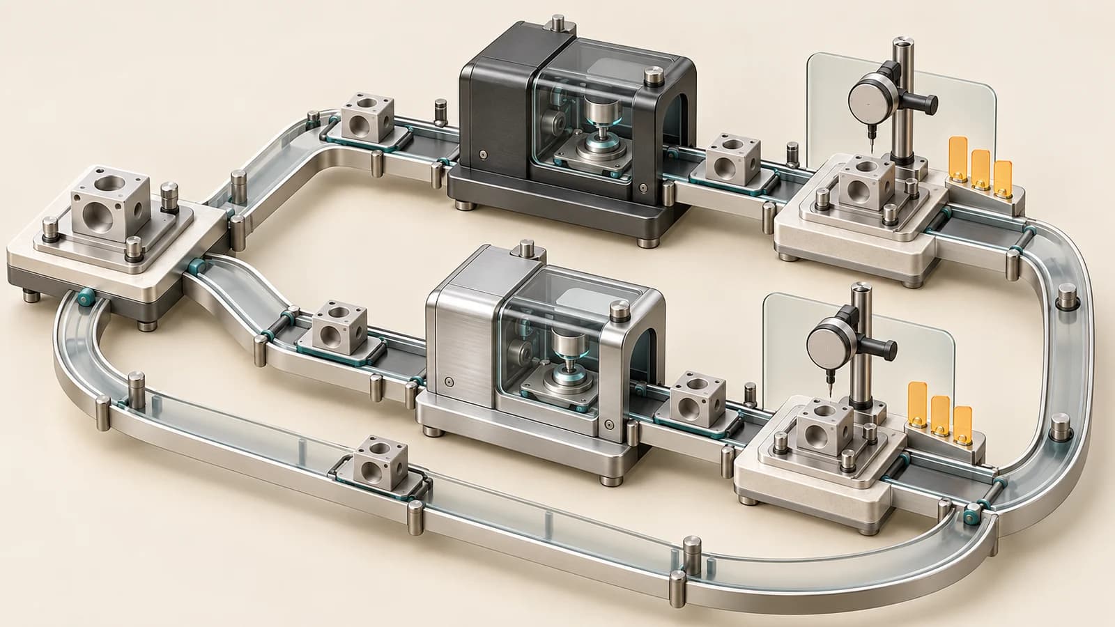 Fixed tasks are replayed through two models, reviewed with equal gauges and returned along a recovery rail