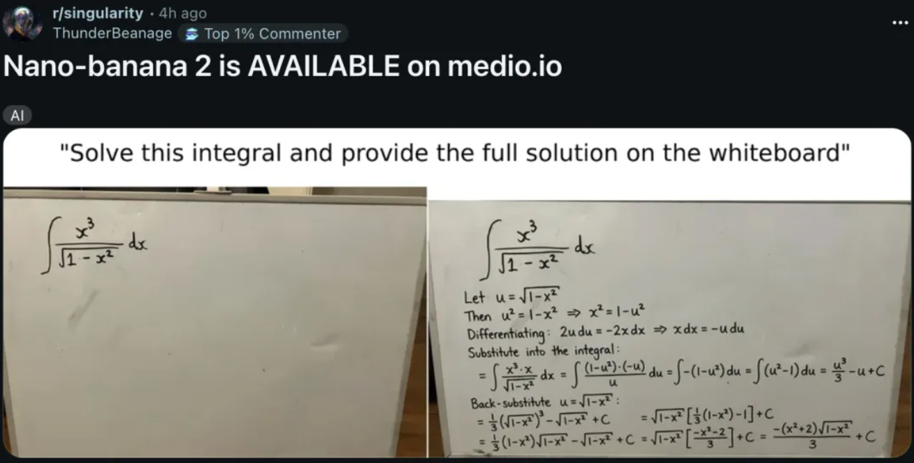 Nano Banana 2 solving integral calculus problems with step-by-step solutions